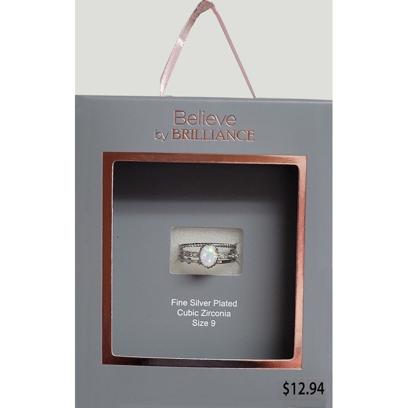Women's Silver Opal Ring with Cubic Zirconia - Size 9