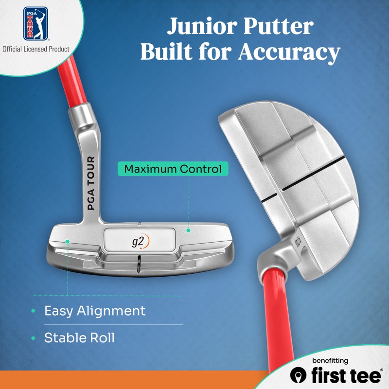 PGA TOUR x First Tee 7-Piece Junior Golf Club Set - Right-Handed, 4'8"–5'3", Red (With Stand Bag) - Variation: Right-Handed, Red - Heights 4'8" to 5'3"