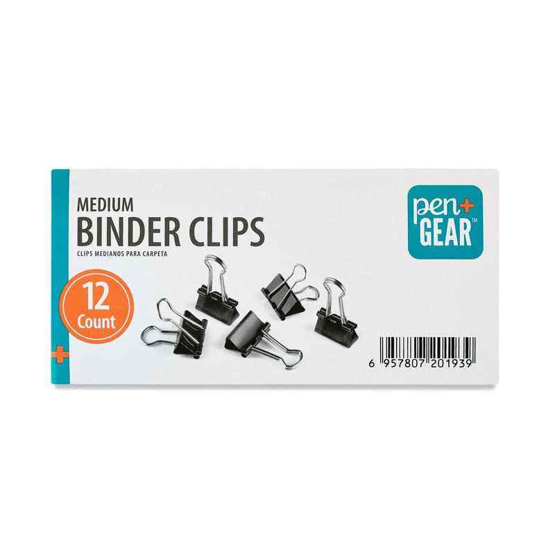 Binder Clips Medium Metal Black 12-Count Office Supplies
