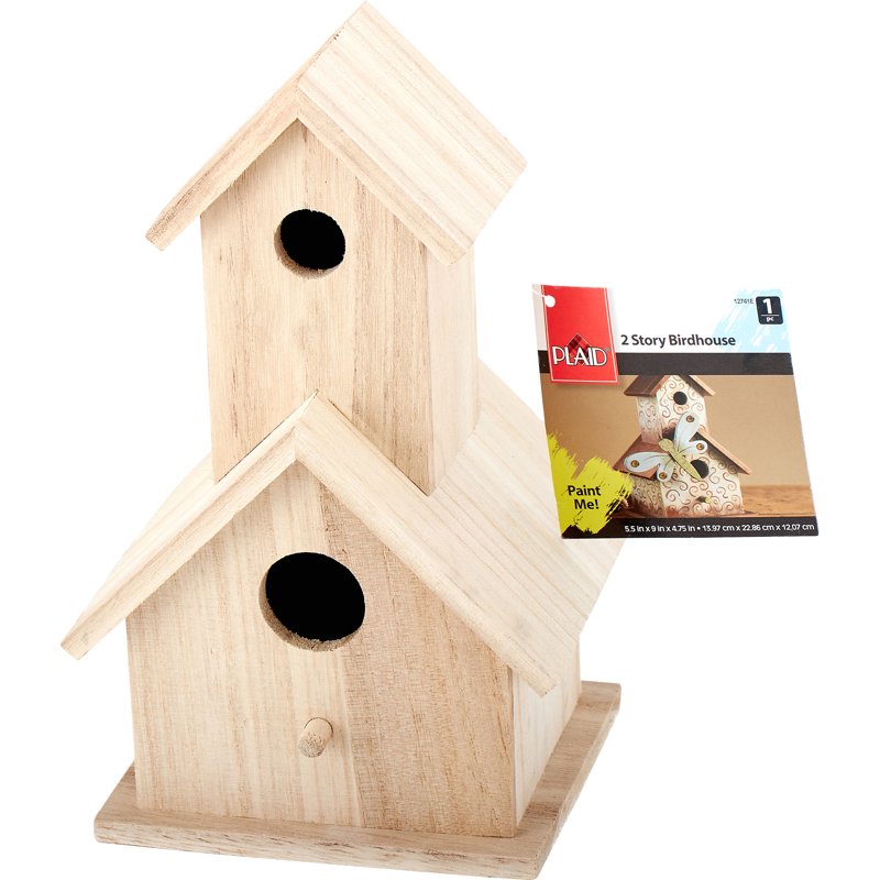 Unfinished Wood Birdhouse Surface - 2-Story Decorative Bird Feeder - 5.5 x 9 in