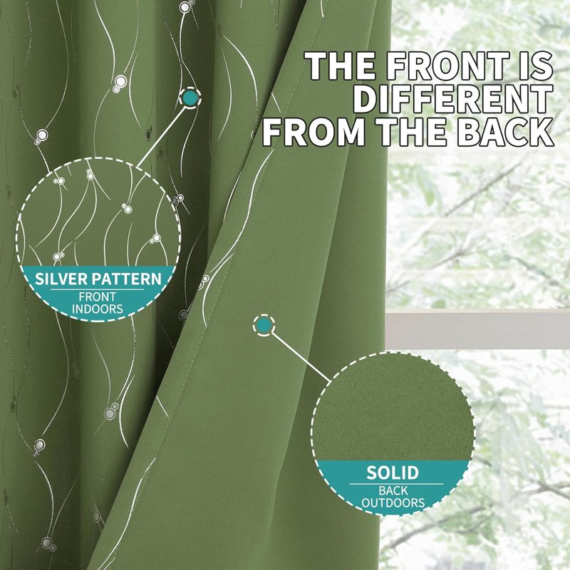 Olive Green Blackout Curtains 95 Inch Length 2 Panels Set - Thermal Insulated Grommet Window Drapes with Wave Dot Print
