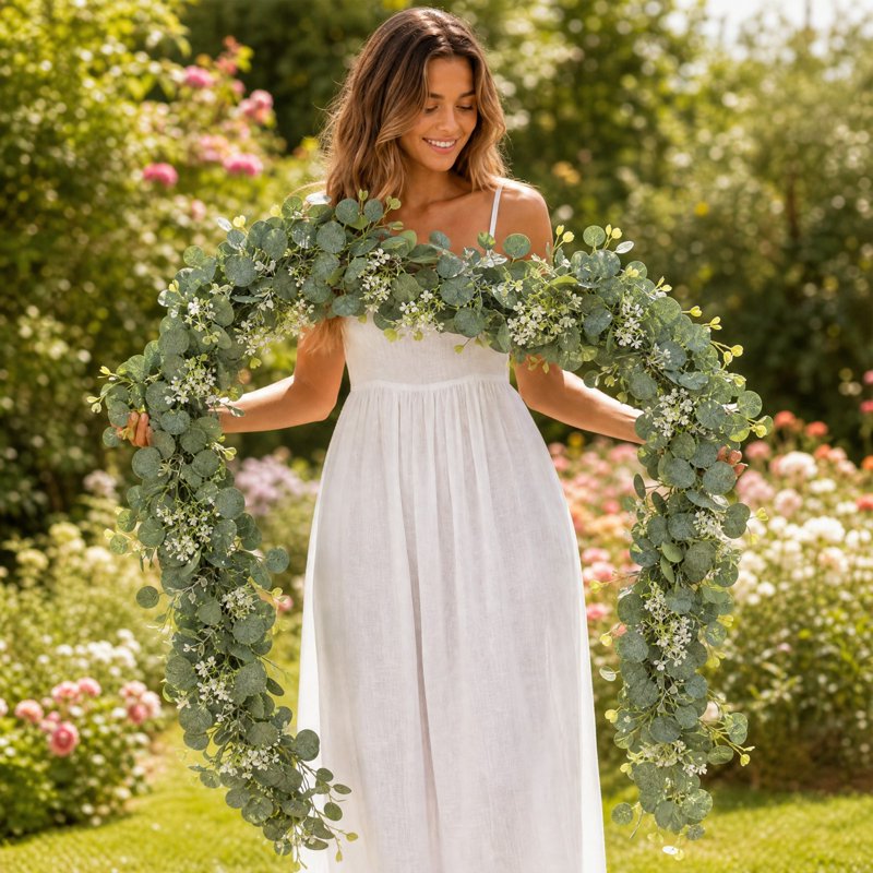 Artificial Green Garland for Wedding & Holiday Decor, 6FT Faux Leaf Vines