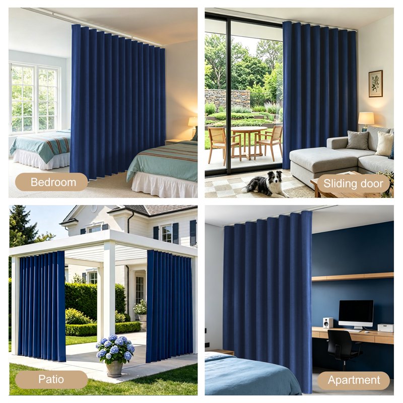 Blackout Room Divider Curtain with Ceiling Track Set - Privacy & Noise Reduction