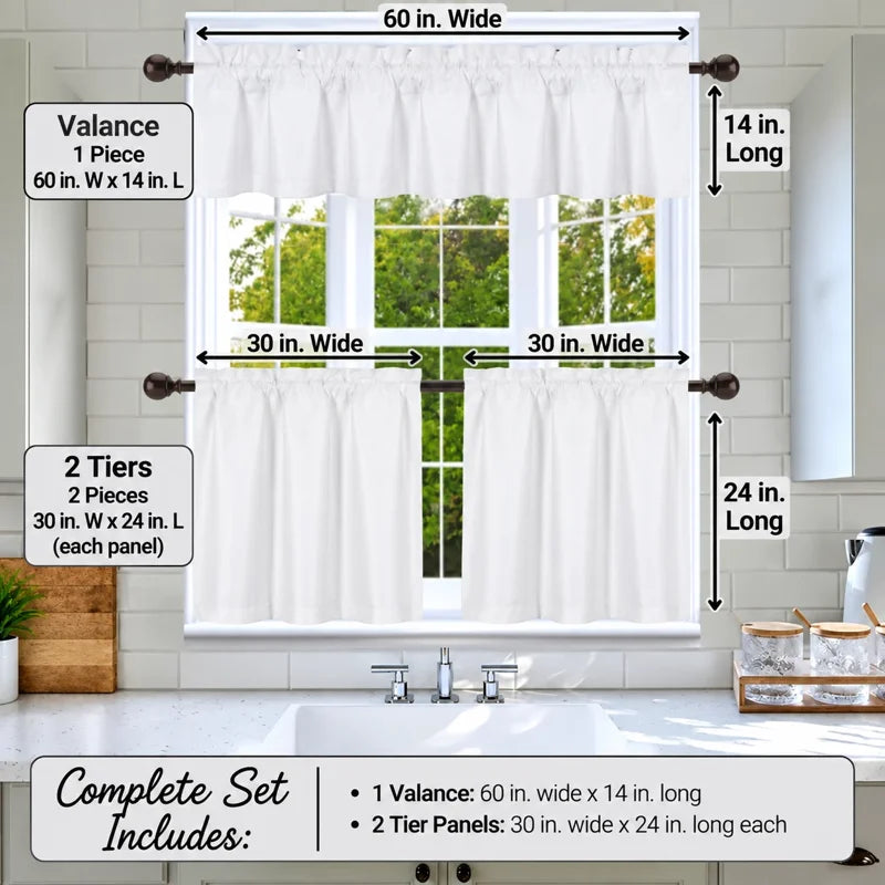 Faux Silk Blackout Kitchen Curtain Set - 3-Piece Window Treatment for Privacy & Style