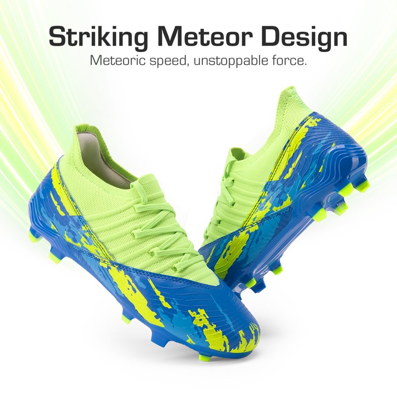 Dream Pairs Kids Soccer Cleats Mid-Top Outdoor Football Shoes Royal Blue/Neon Green