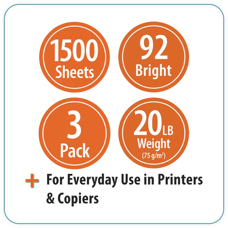 8.5 x 11 Copy Paper - 20 lb, 92 Bright White, 1500 Sheets, 3 Ream Case