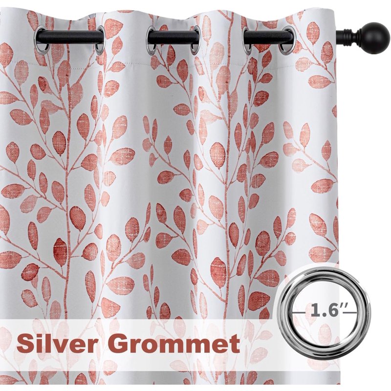 Thermal Insulated Room Darkening Leaf Curtains - 2 Pieces, 63 Inches Long
