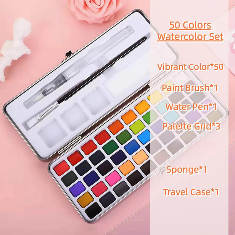 Watercolor Paint Set with 50 Colors & Brushes - Portable Art Kit for Beginners & Professionals