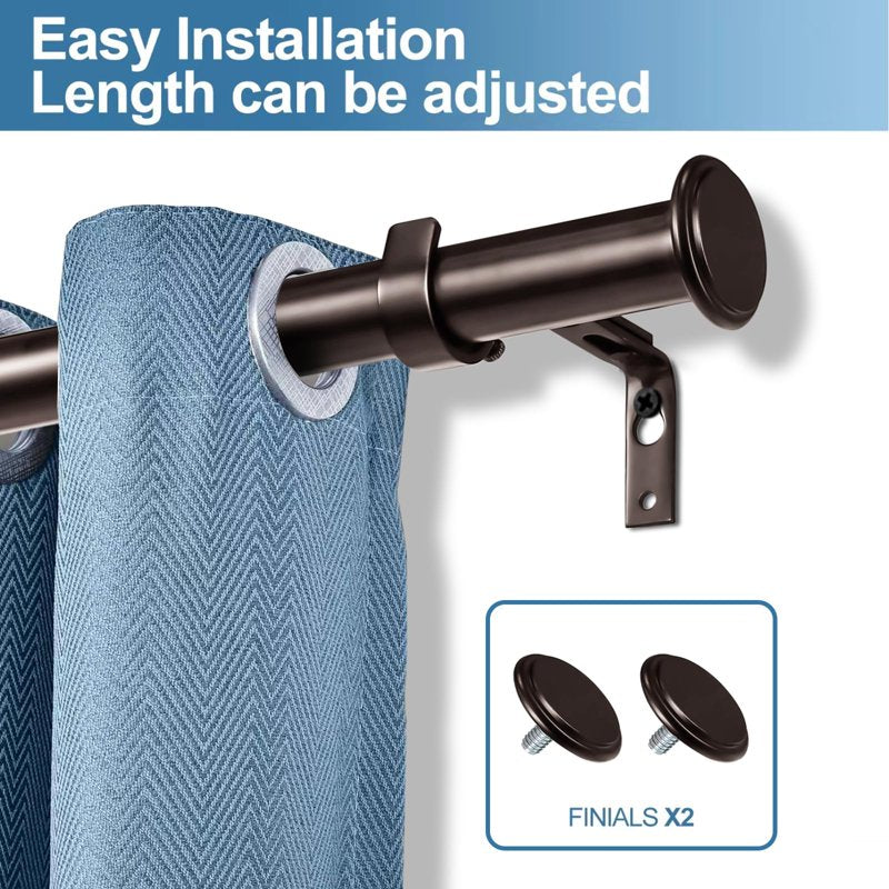 Adjustable 1-Inch Metal Curtain Rod Set with Finials - Multiple Finishes & Lengths