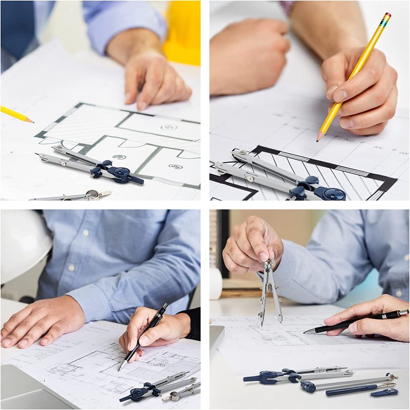 Professional Geometry Compass Set 7PCS for Drafting & Drawing