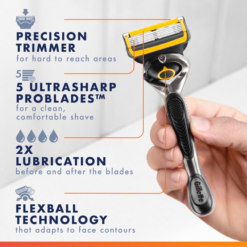 Men's Razor Handle with 2 Blade Refills - Gillette ProGlide Shield, Silver