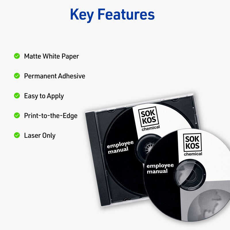 Printable CD Labels & Spine Labels Pack - Permanent White Labels for Discs & Cases