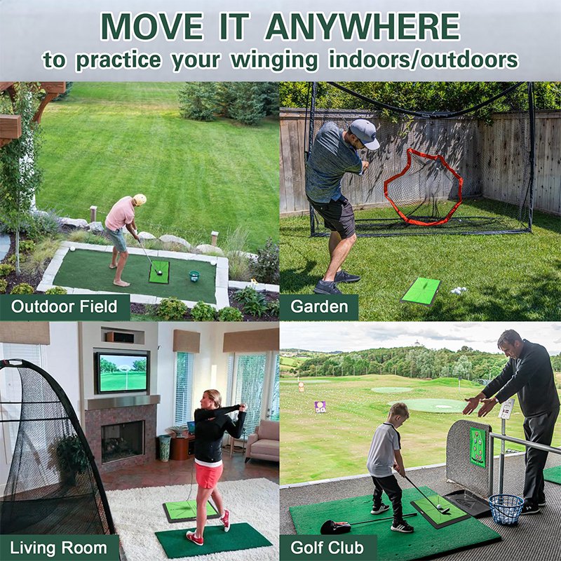 Golf Hitting Mat with Swing Path Feedback and Replaceable Turf - Indoor Outdoor Practice Equipment