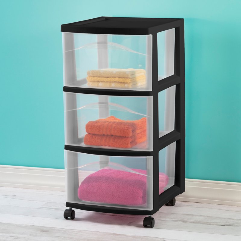 3 Drawer Mobile Storage Cart - Plastic Organizer with Casters, Black