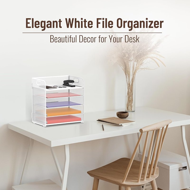 5-Tier Metal Mesh Desk Organizer with Handle - File & Paper Storage
