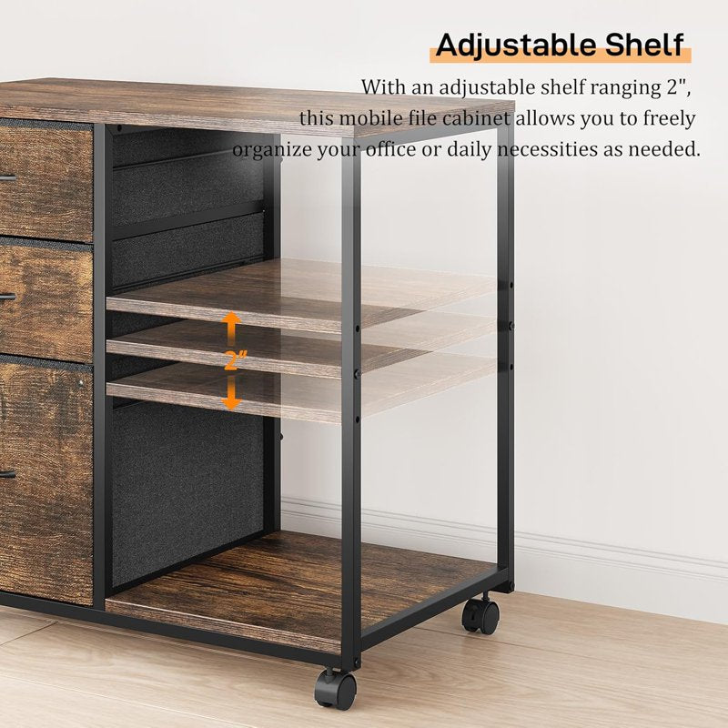 Mobile Under-Desk Filing Cabinet with Shelves & Lockable Drawers