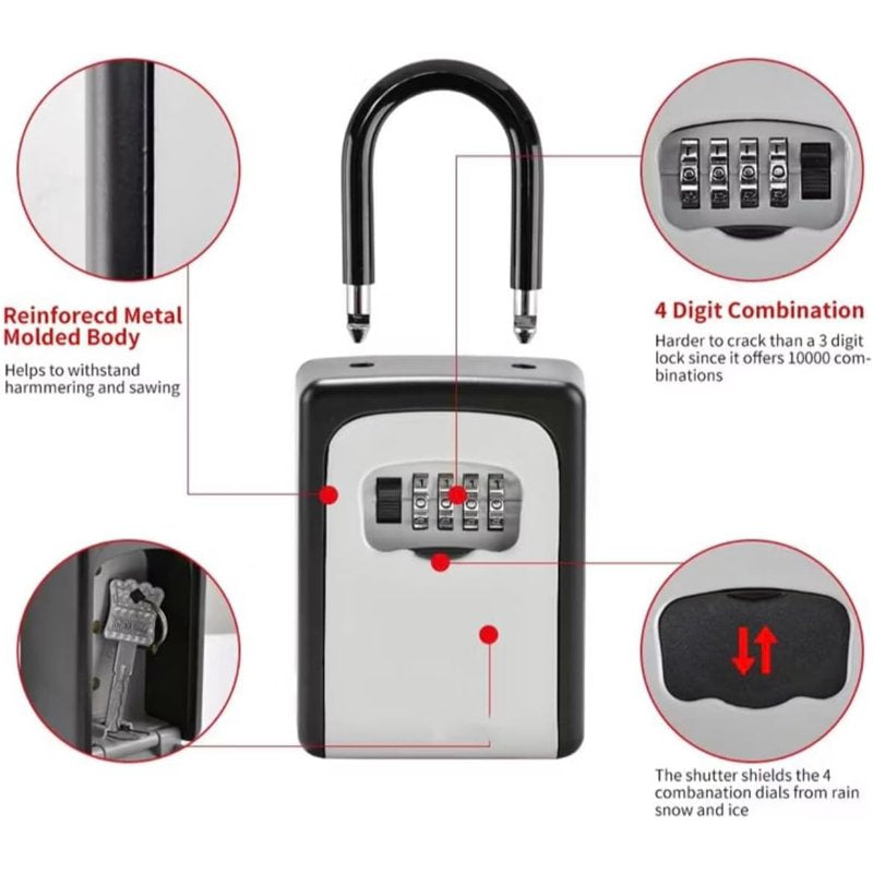 Waterproof Portable 4-Digit Combination Key Lock Box for Outdoor Security