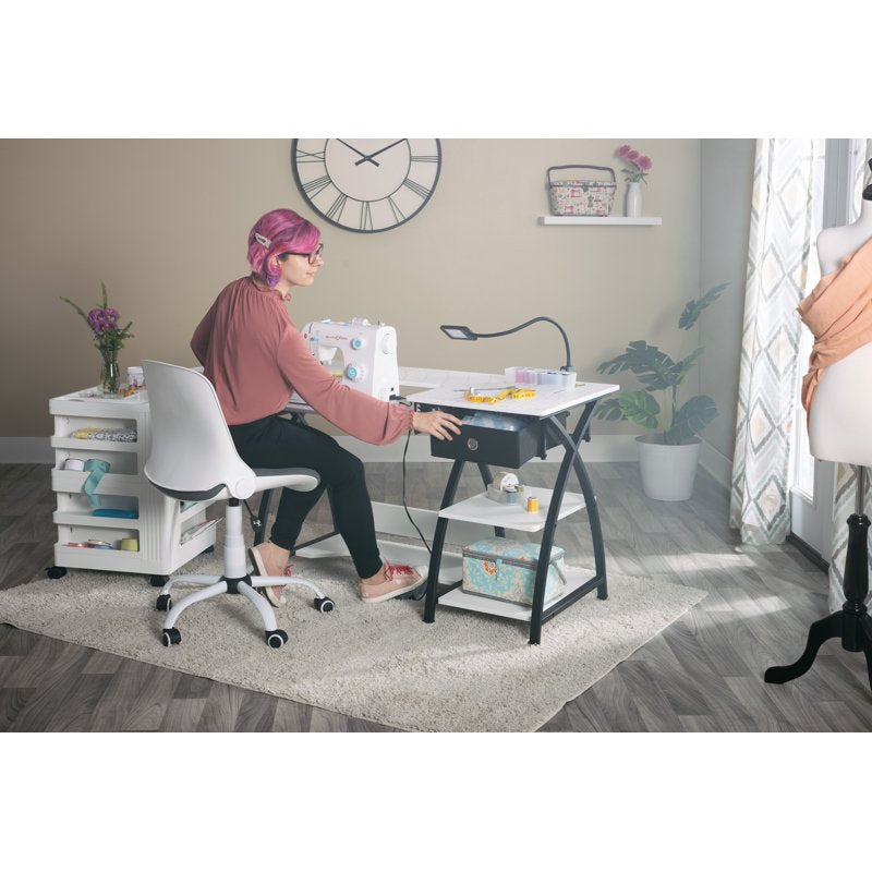 Adjustable Sewing Table with Storage and Foldable Shelf - Craft & Hobby Desk