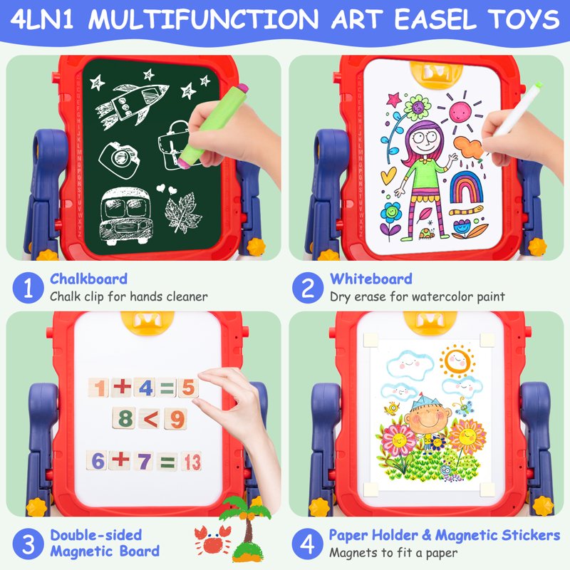 Kids Adjustable Double-Sided Art Easel with Whiteboard & Chalkboard
