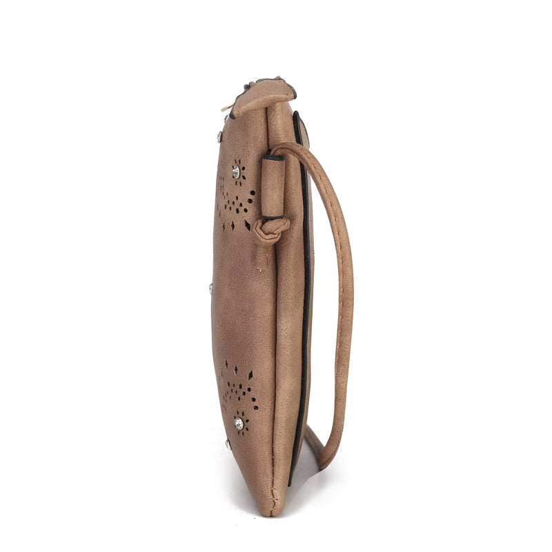 Women's Crossbody Bag with Faux Leather and Silver Details - Black