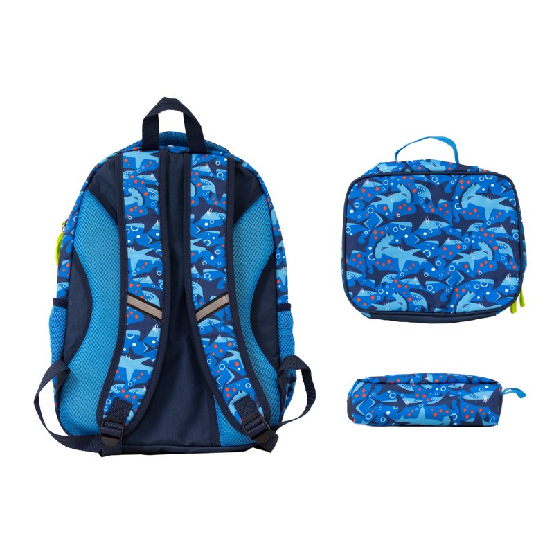 Kids' Shark Backpack Bundle with Lunch Box & Pencil Pouch - Water-Resistant & Adjustable Straps