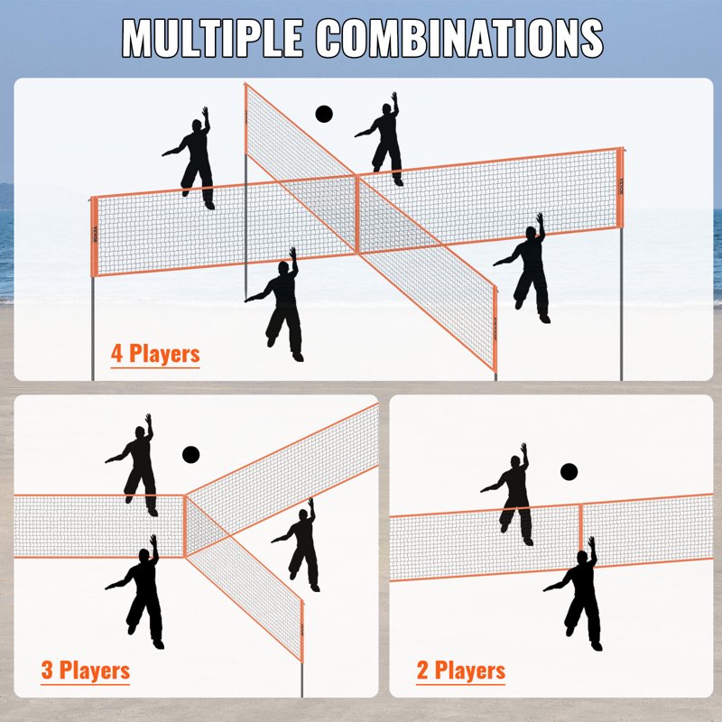 Adjustable Volleyball & Badminton Net Set with Ball, Pump & Carry Bag for Kids & Adults