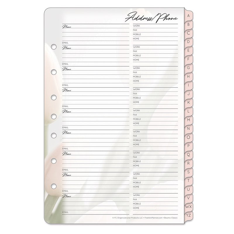 Address & Phone Tab Set for Planners - 24 Classic Size Alphabetized Tabs