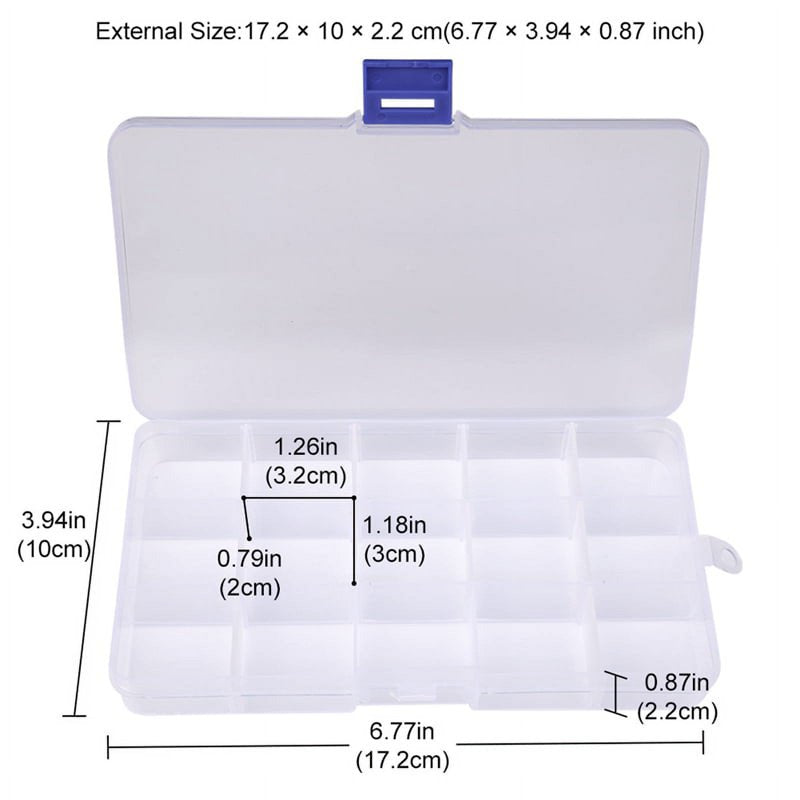 15-Grid Clear Plastic Bead & Jewelry Organizer Box - Adjustable Compartments