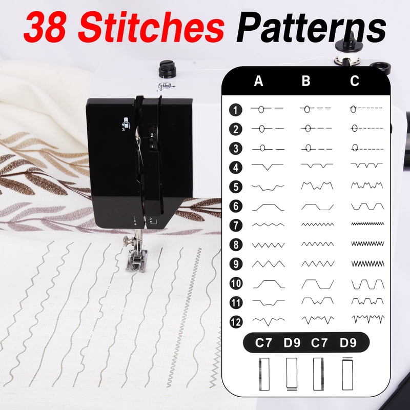 Portable Sewing Machine for Beginners with 38 Stitches & Extension Table - Dual Speed