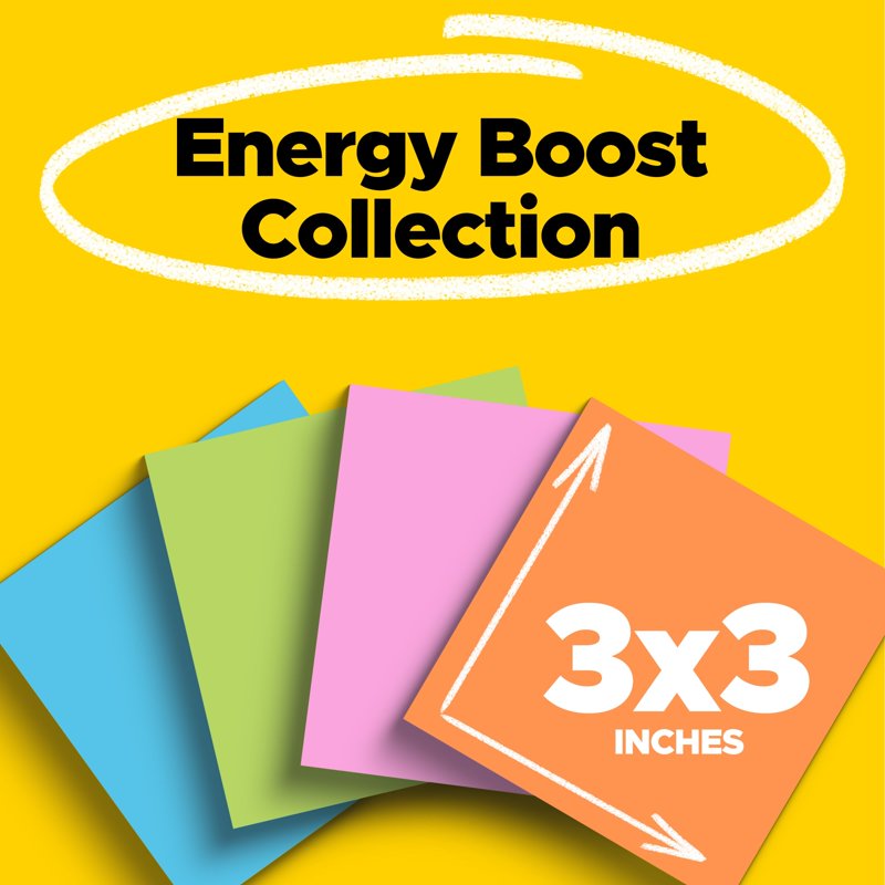 Post-it Super Sticky Notes 3x3 Inches - Energy Boost Collection, 24 Pads