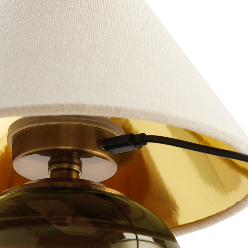 Rechargeable LED Table Lamp with Dimmable Touch Sensor - Green Glass Base