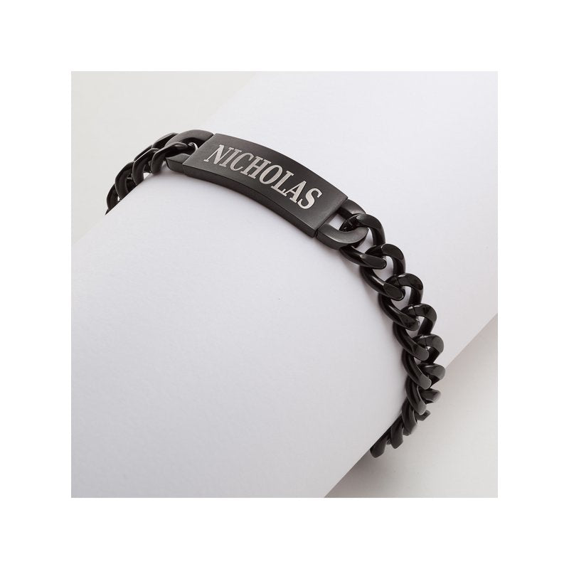 Personalized Men's Black Stainless Steel ID Bracelet - Custom Engraved