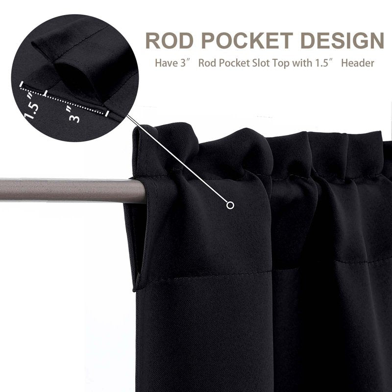 Blackout Window Valance 60 Inch Wide for Kitchen Bedroom Living Room - Black Polyester