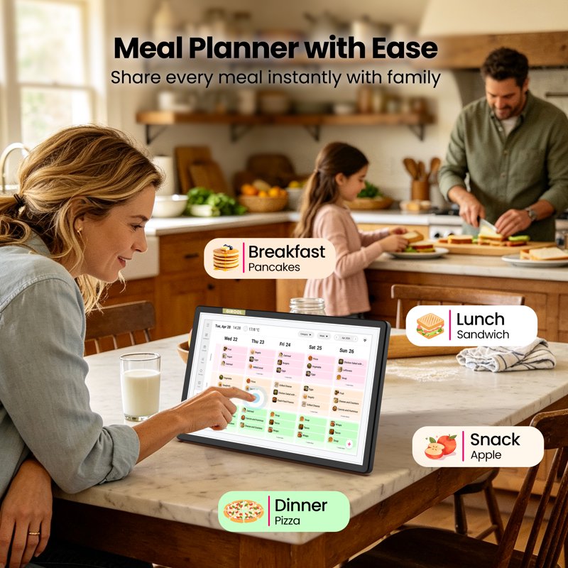 15.6-Inch Digital Family Calendar Touchscreen Wall Planner with Chore & Meal Management