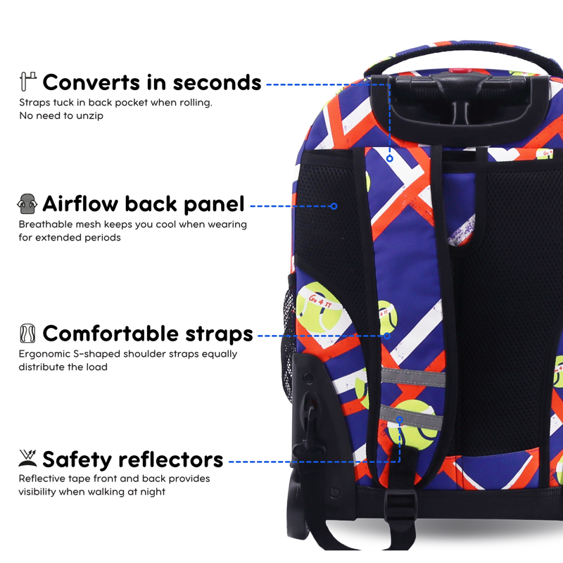 Kids and Adults 18-Inch Rolling Backpack for School and Travel - Multiple Colors