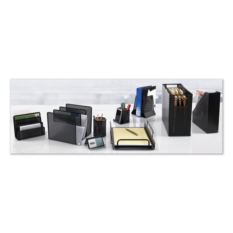 Vertical Metal Paper Organizer with 3 Compartments - Black Office Desk Storage
