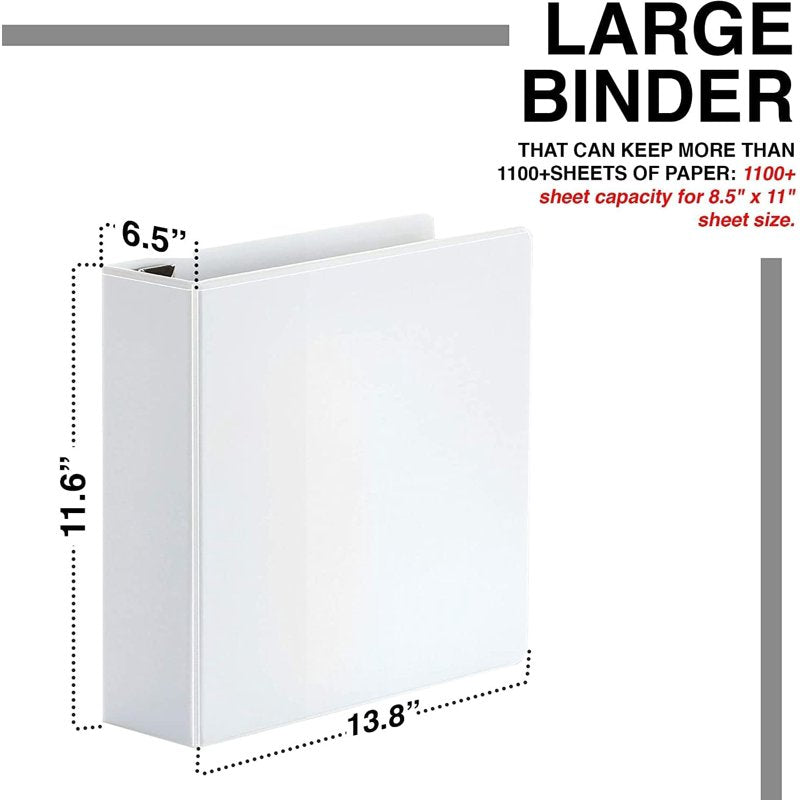 Heavy Duty 3-Ring Binders 6.5 Inch Spine 4-Pack Clear View Pockets