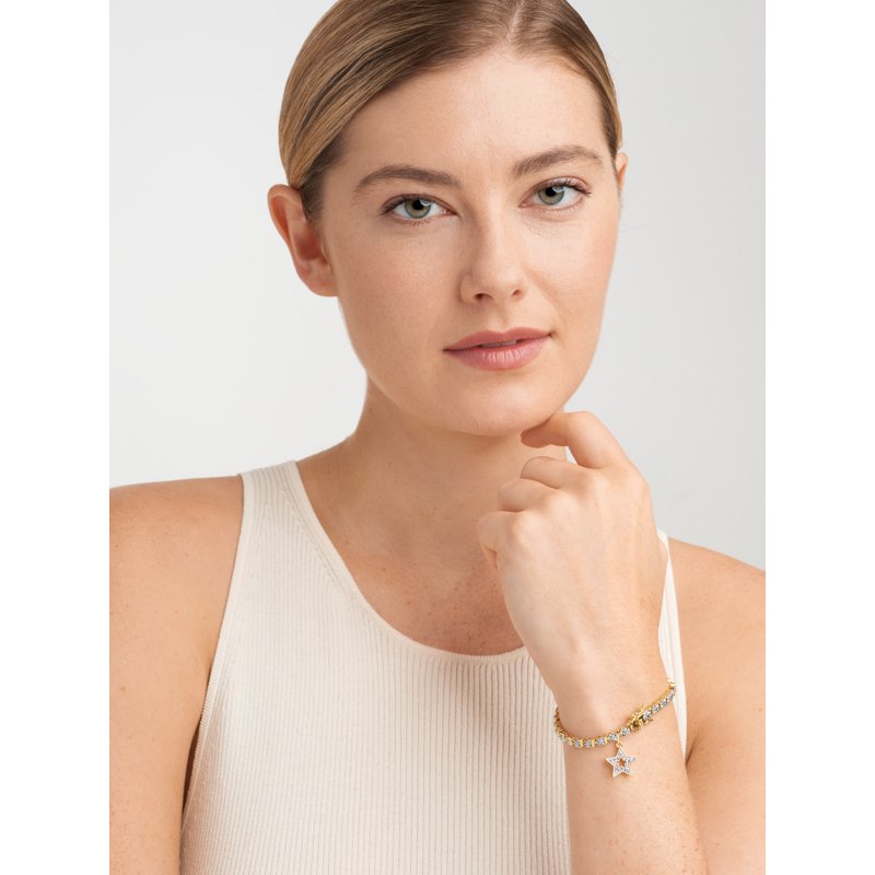 Diamond Accent Star Charm Tennis Bracelet 18K Gold Plated 7.25" for Women