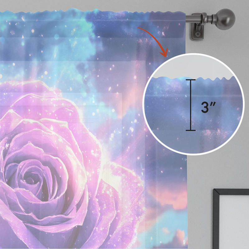 Purple and Ocean Sheer Curtains 84 Inch Long, 2 Panels, Light Filtering Window Drapes
