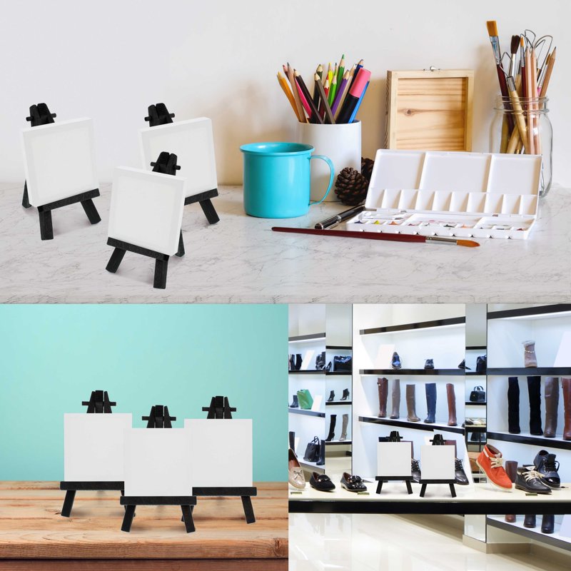 Mini Black Wood Display Easel Set of 6 - Small A-Frame Art & Sign Holders