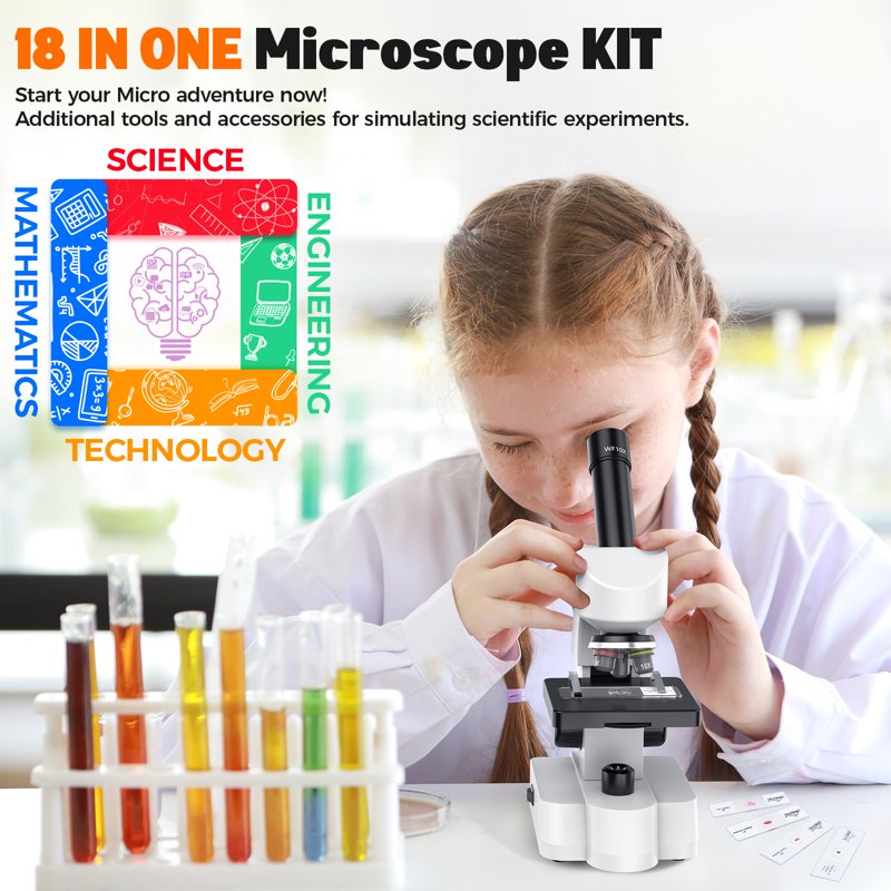 Kids Educational Microscope Set with Smartphone Adapter & Slides - Scientific Learning Toy