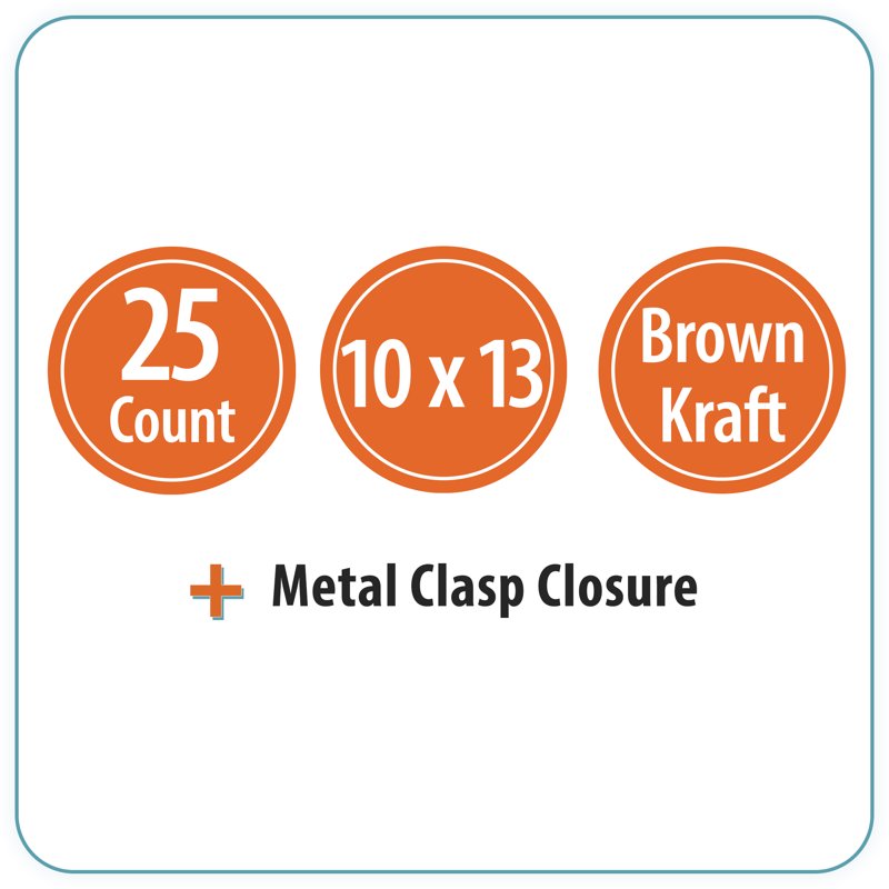 Large Kraft Clasp Envelopes 10x13 Inch, Pack of 25 Office Document Storage