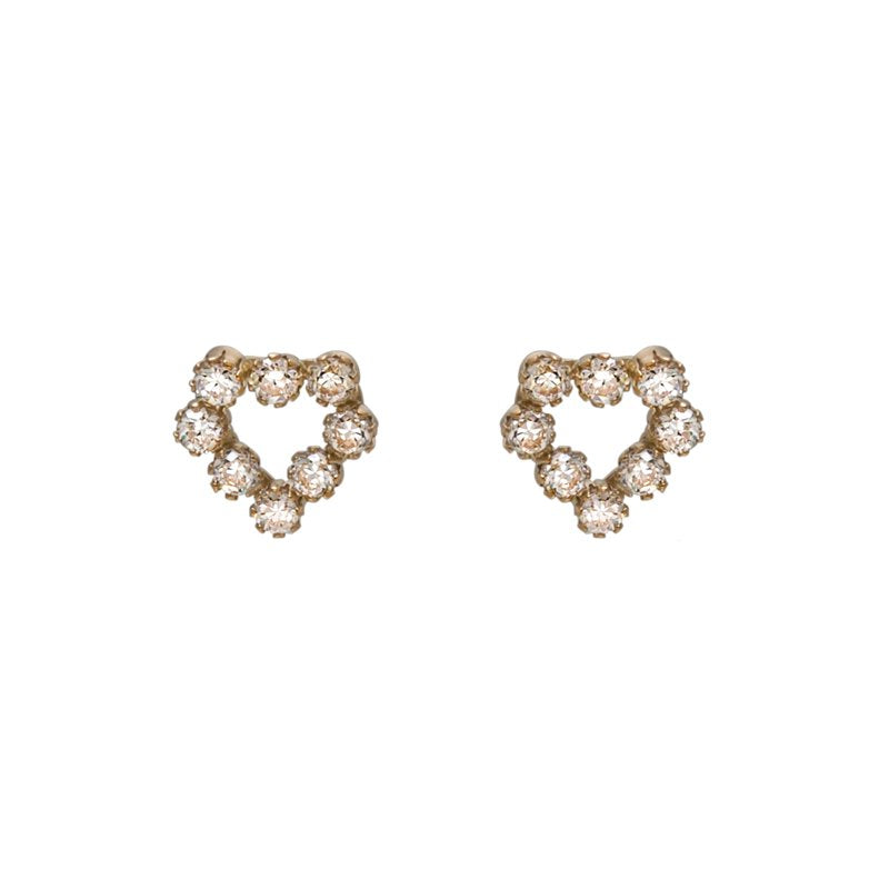 Girls' 14K Yellow Gold Heart Cluster Earrings with Cubic Zirconia