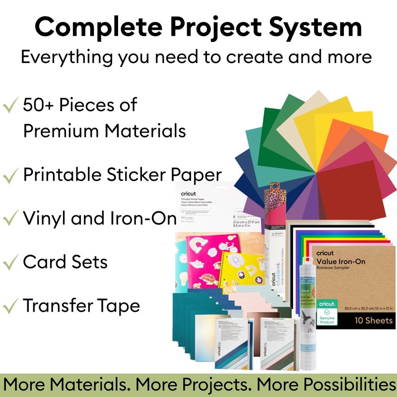 Cricut Deluxe Craft Materials Bundle with Vinyl & HTV for Maker & Explore