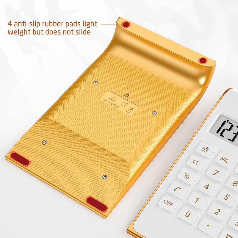 Gold Desktop Calculator with Large LCD Display - Solar Power Office Desk Accessory