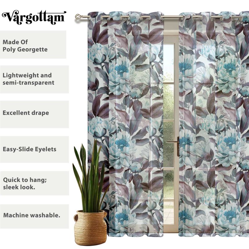 Sheer Curtains for Windows - Set of 2 Light Filtering Georgette Panel Drapes