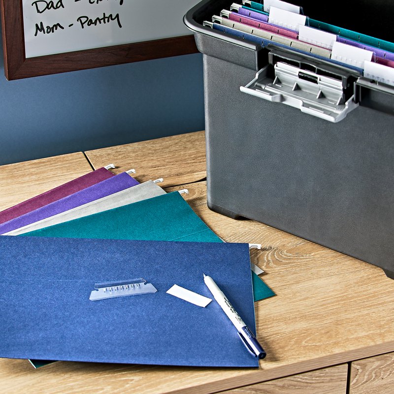 Assorted Jewel Tone Letter Size Hanging File Folders with Tabs - 25 Pack