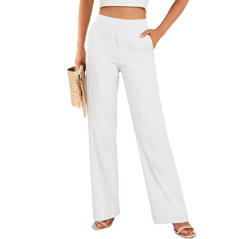High Waist Linen Cotton Pants for Women Loose Fit Summer Casual Trousers