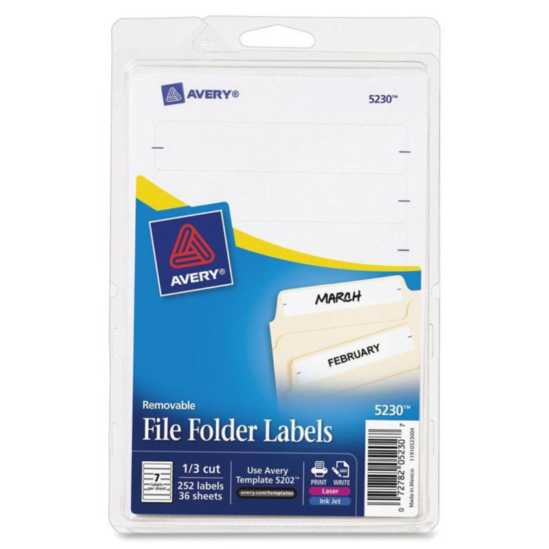 Removable File Folder Labels, White, 1/3 Cut, 252 Pack - Office Organization