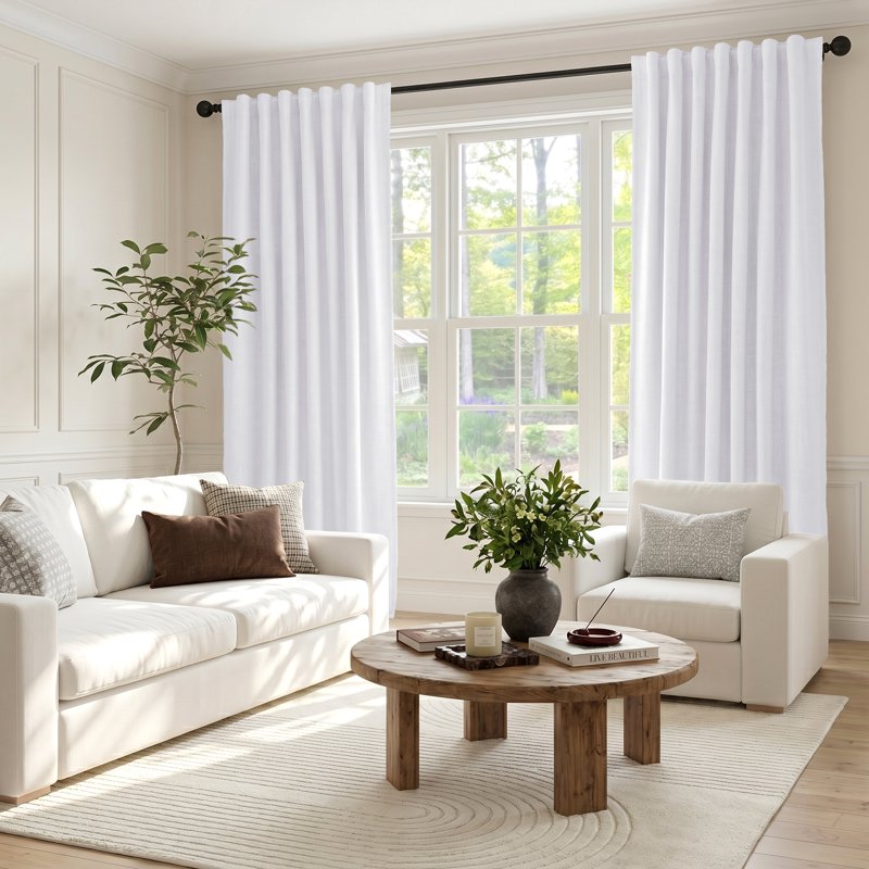 Blackout Faux Linen Curtains 52x120 Inches Set - Thermal Insulated Privacy Panels